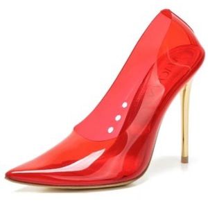 Red Transparent•Pointy Toe•Gold Stiletto Heel